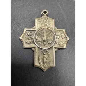 Vtg Regina 925 Sterling Silver Catholic Saint 4-Way Cross Medal Pendant 1.02"